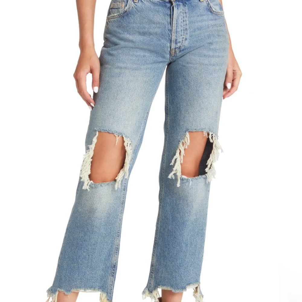NWT Free People We the Free Maggie Ripped Ankle Straight Leg Jeans Waist 29